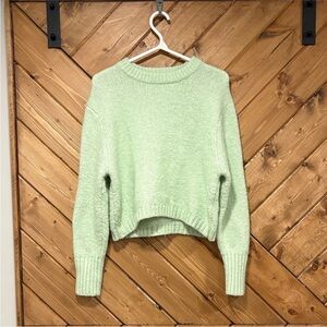 Zara Mint Green Crewneck Sweater Knitted Cropped Large